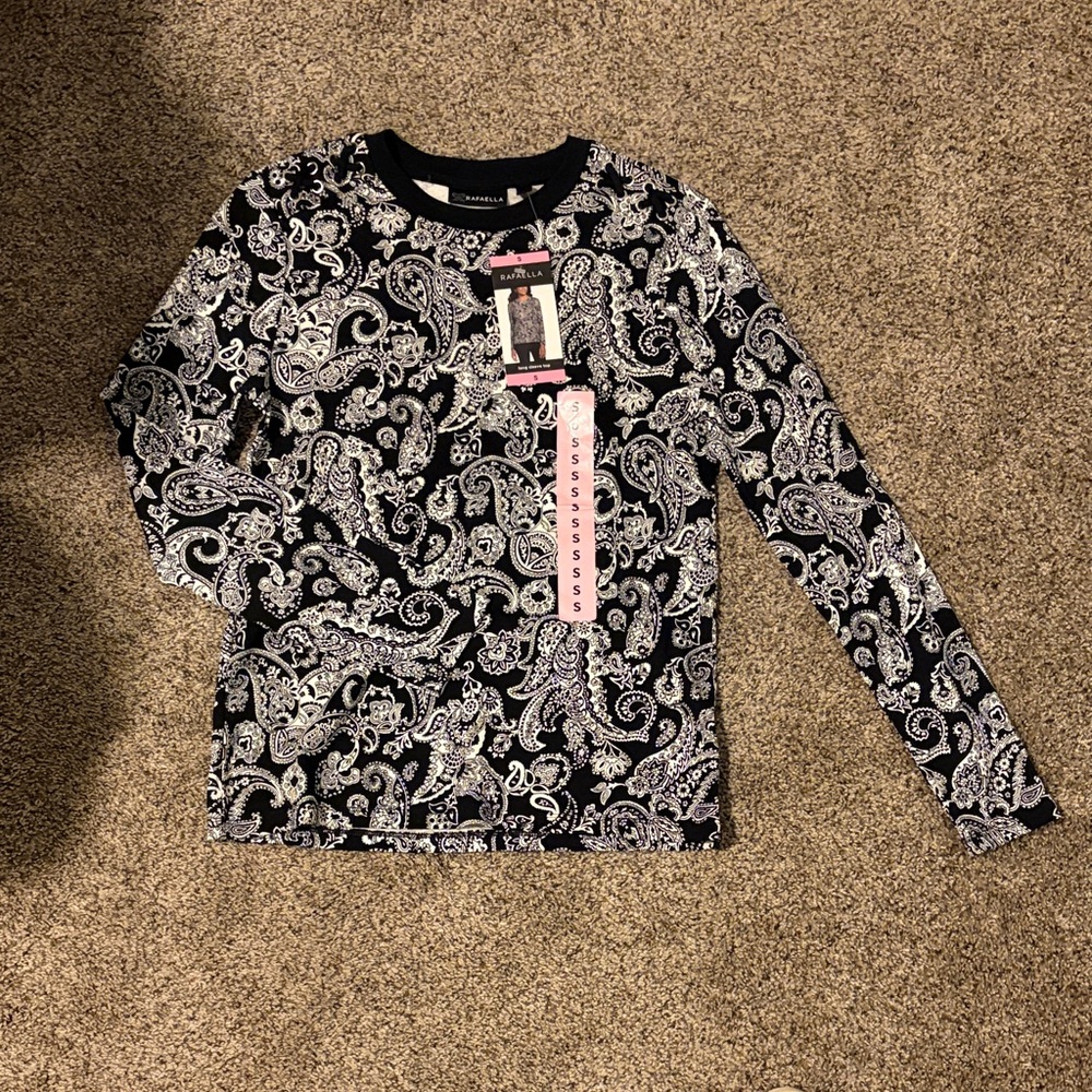 Rafaella Black and White Paisley Long Sleeve Tee